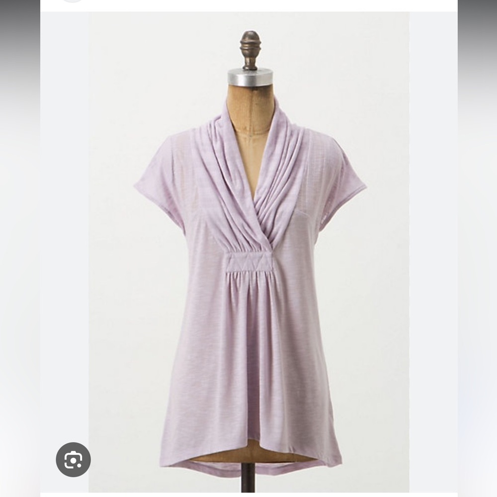 Anthropologie Lavender Draped V-Neck Cap Sleeve Blouse